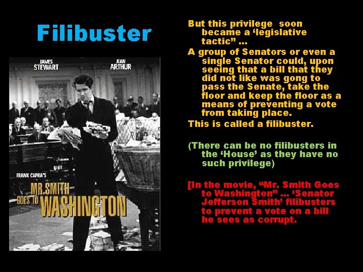 Filibuster But this privilege soon became a ‘legislative tactic” … A group of Senators