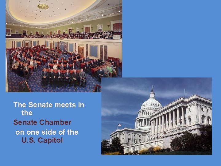 The Senate meets in the Senate Chamber on one side of the U. S.