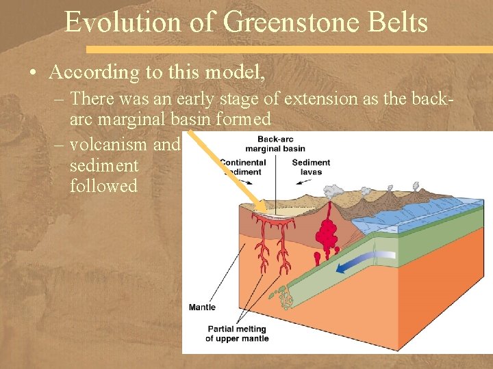 Evolution of Greenstone Belts • According to this model, – There was an early