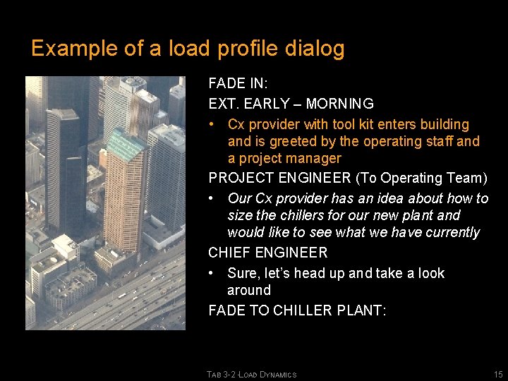 Example of a load profile dialog FADE IN: EXT. EARLY – MORNING • Cx