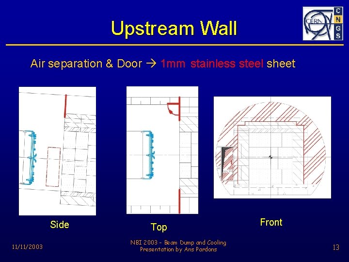 Upstream Wall Air separation & Door 1 mm stainless steel sheet Side 11/11/2003 Top