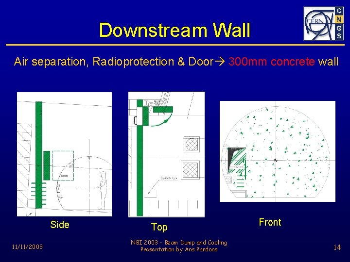Downstream Wall Air separation, Radioprotection & Door 300 mm concrete wall Side 11/11/2003 Top