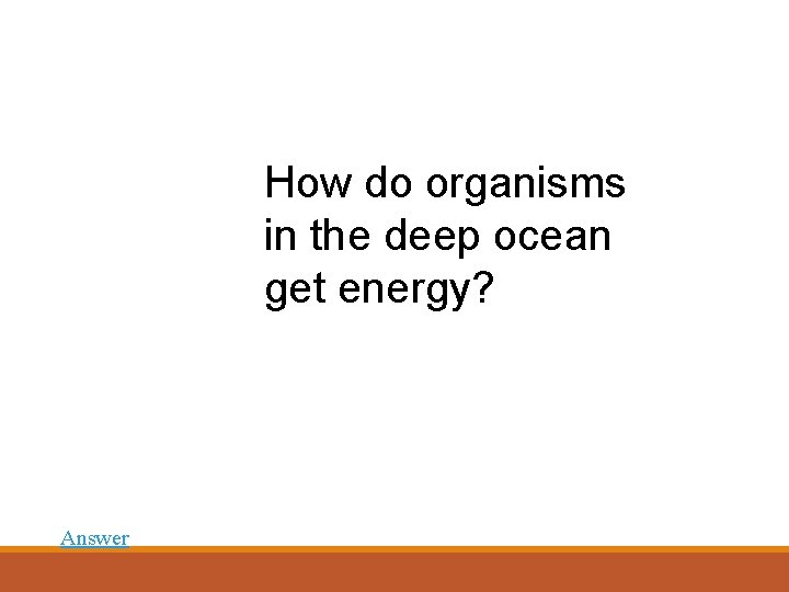 How do organisms in the deep ocean get energy? Answer 