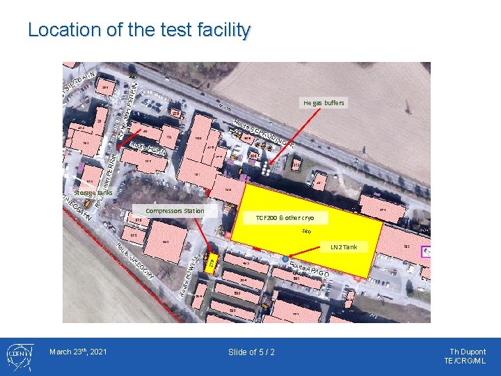 Location of the test facility He gas buffers Storage tanks Compressors Station TCF 200