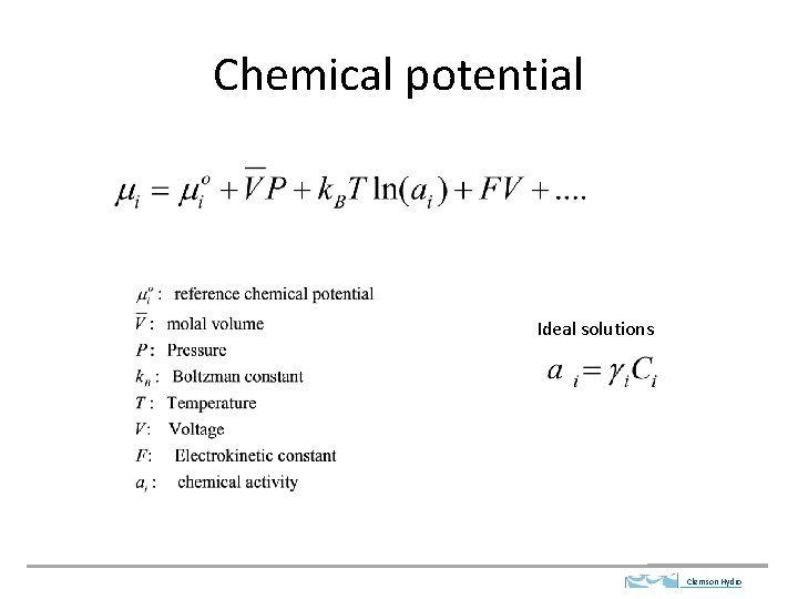 Chemical potential Ideal solutions Clemson Hydro 