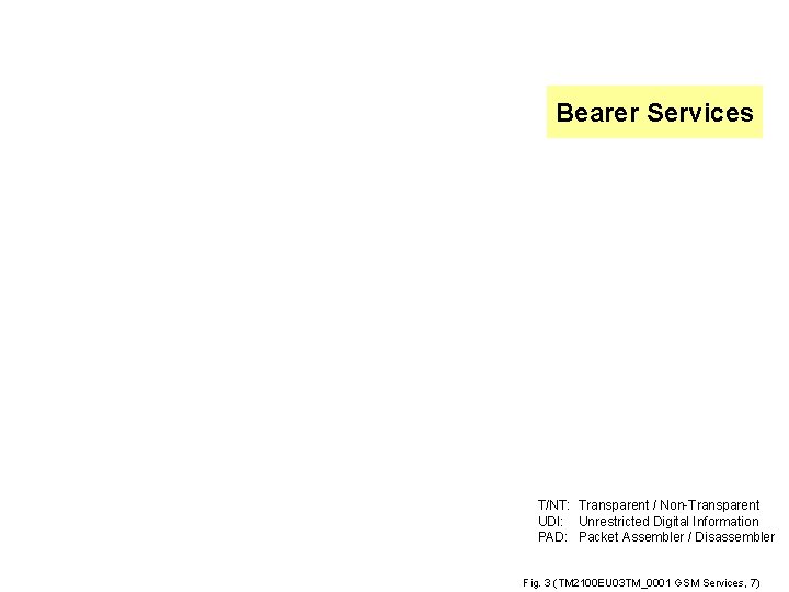 Bearer Services T/NT: Transparent / Non-Transparent UDI: Unrestricted Digital Information PAD: Packet Assembler /