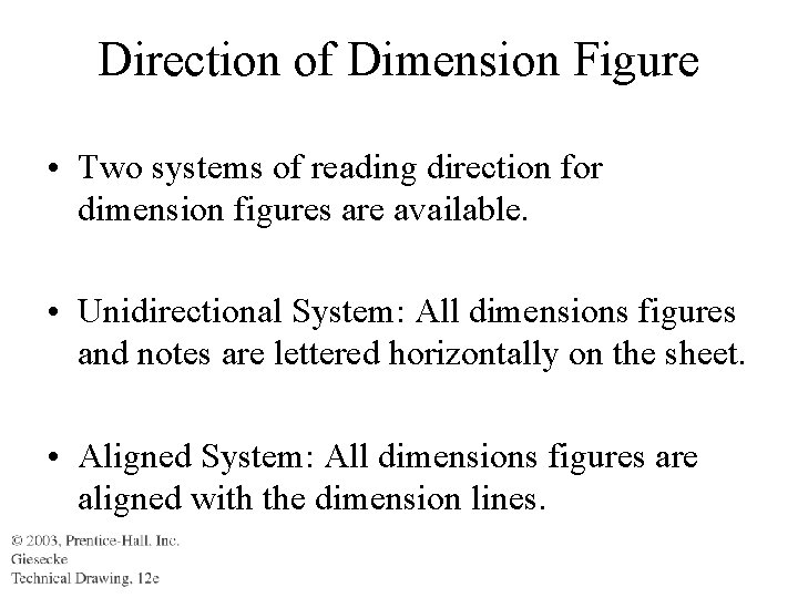 Direction of Dimension Figure • Two systems of reading direction for dimension figures are