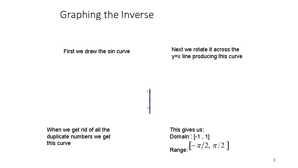 Graphing the Inverse First we draw the sin curve When we get rid of Graphing the Inverse First we draw the sin curve When we get rid of