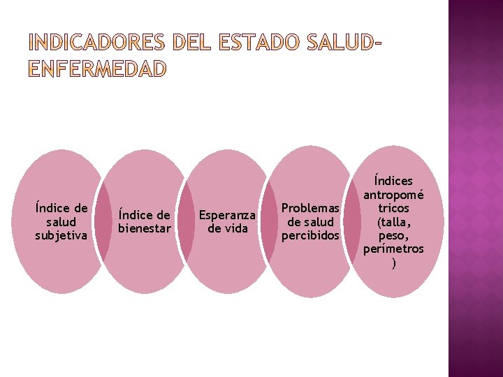 Índice de salud subjetiva Índice de bienestar Esperanza de vida Problemas de salud percibidos