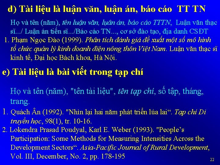 d) Tài liệu là luận văn, luận án, báo cáo TT TN Họ và