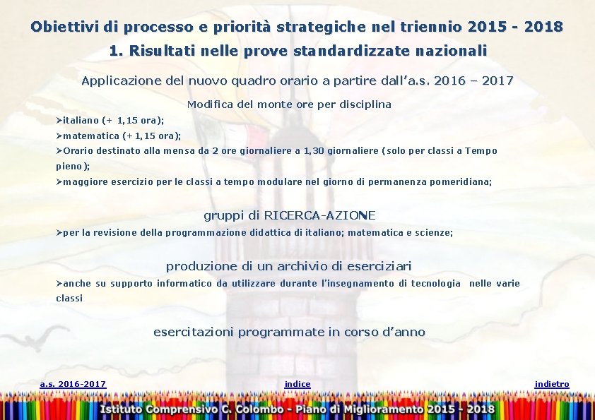 Obiettivi di processo e priorità strategiche nel triennio 2015 - 2018 1. Risultati nelle