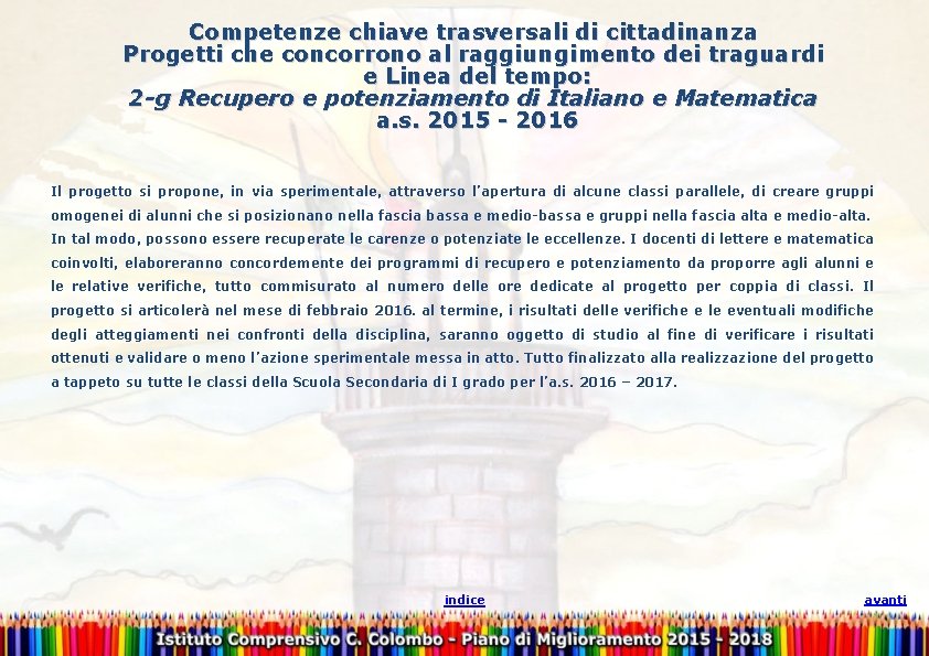 Competenze chiave trasversali di cittadinanza Progetti che concorrono al raggiungimento dei traguardi e Linea