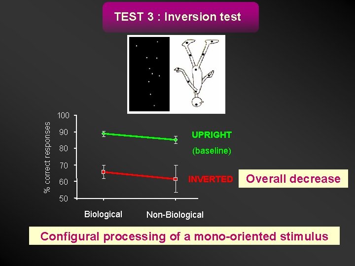 TEST 3 : Inversion test % correct responses 100 90 UPRIGHT 80 (baseline) 70