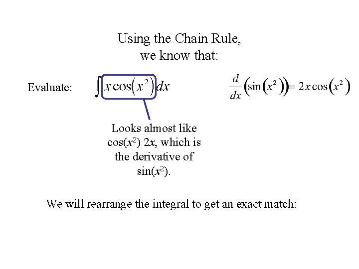 Using the Chain Rule, we know that: Evaluate: Looks almost like cos(x 2) 2