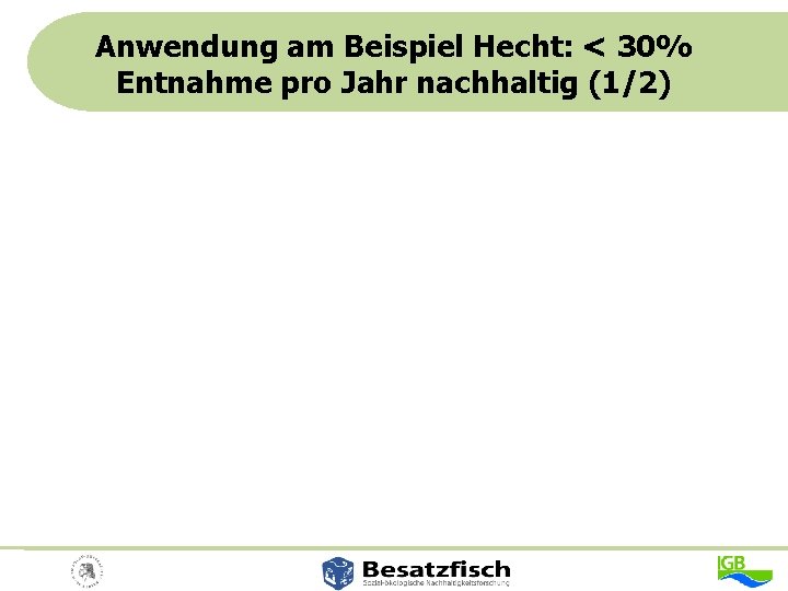 Anwendung am Beispiel Hecht: < 30% Entnahme pro Jahr nachhaltig (1/2) 