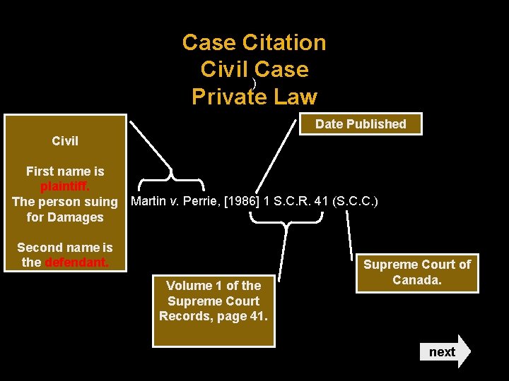 Case Citation Civil )Case Private Law Date Published Civil First name is plaintiff. The