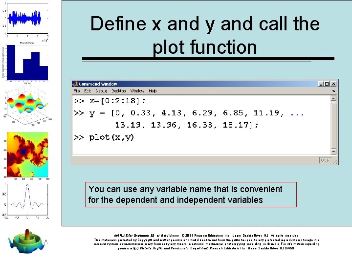 Define x and y and call the plot function You can use any variable