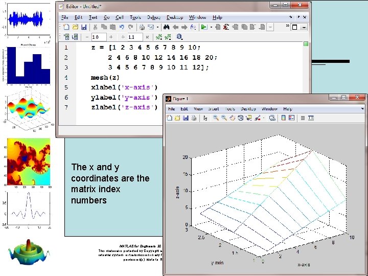 The x and y coordinates are the matrix index numbers MATLAB for Engineers 3