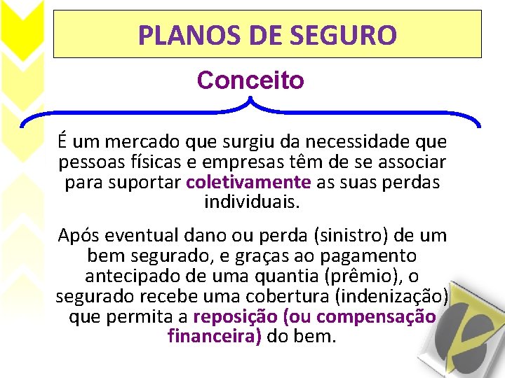 PLANOS DE SEGURO Conceito É um mercado que surgiu da necessidade que pessoas físicas