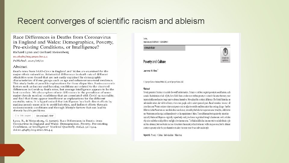 Recent converges of scientific racism and ableism 