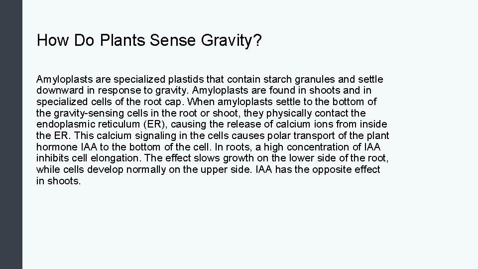 How Do Plants Sense Gravity? Amyloplasts are specialized plastids that contain starch granules and