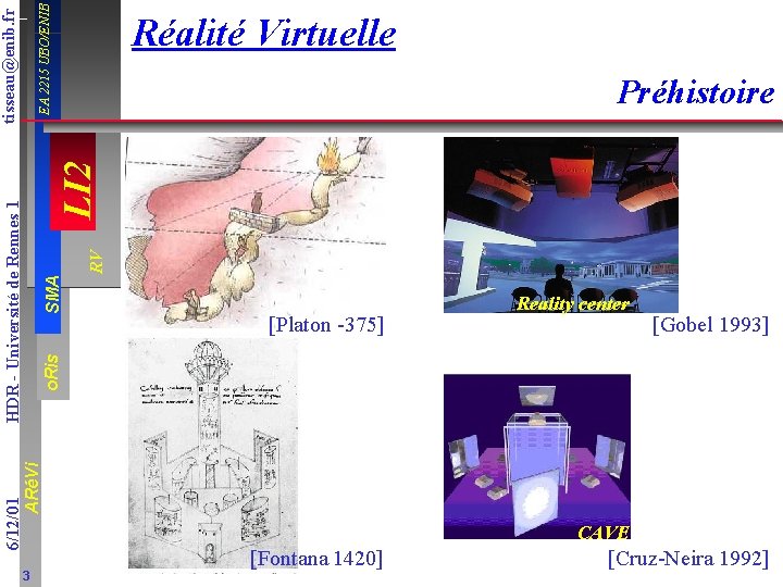 EA 2215 UBO/ENIB Préhistoire [Platon -375] Reality center [Gobel 1993] 6/12/01 ARéVi o. Ris