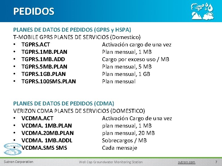 PEDIDOS PLANES DE DATOS DE PEDIDOS (GPRS y HSPA) T-MOBILE GPRS PLANES DE SERVICIOS