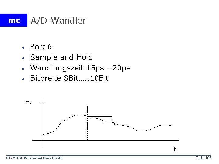 A/D-Wandler mc · · Port 6 Sample and Hold Wandlungszeit 15µs … 20µs Bitbreite