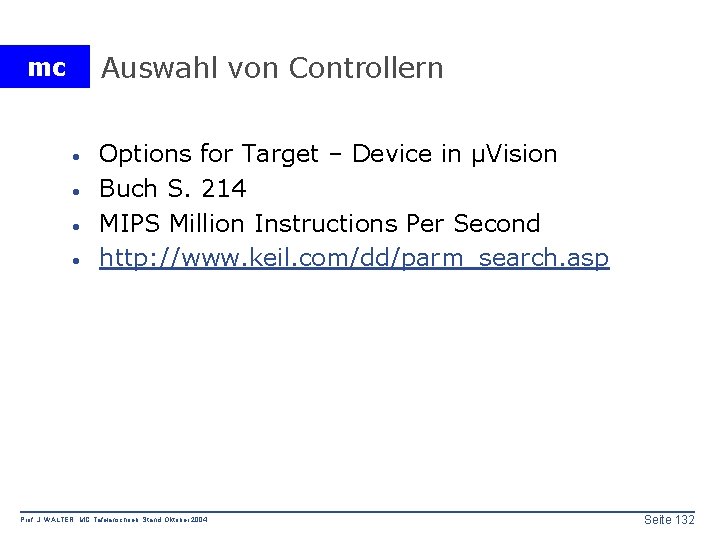 Auswahl von Controllern mc · · Options for Target – Device in µVision Buch