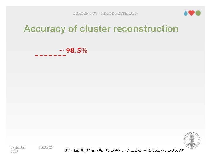 BERGEN PCT - HELGE PETTERSEN Accuracy of cluster reconstruction September 2019 PAGE 25 Grimstad,