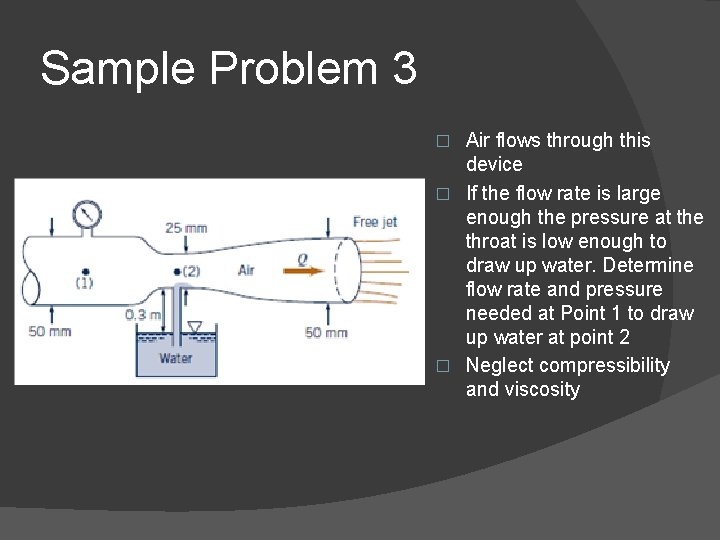 Sample Problem 3 Air flows through this device � If the flow rate is