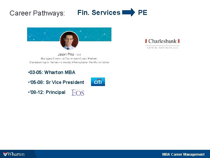 Career Pathways: Fin. Services PE • 03 -05: Wharton MBA • ‘ 05 -08: