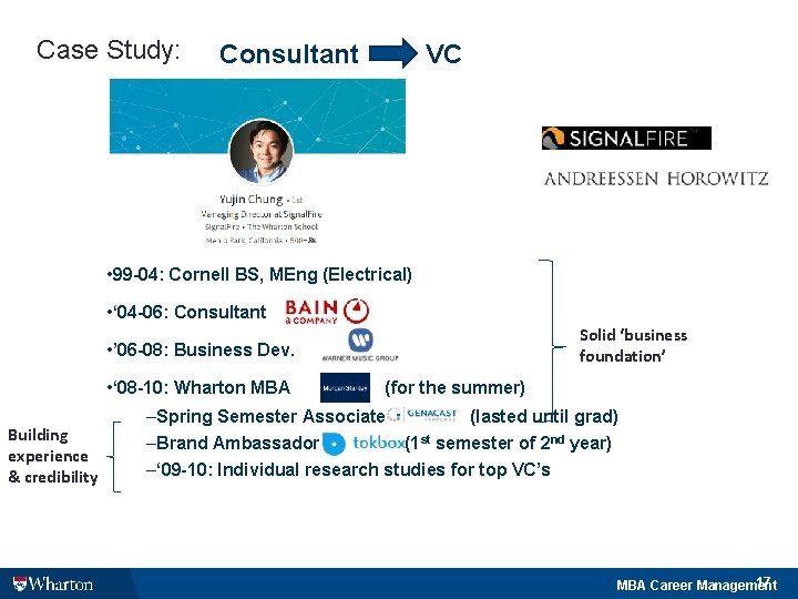 Case Study: Consultant VC • 99 -04: Cornell BS, MEng (Electrical) • ‘ 04