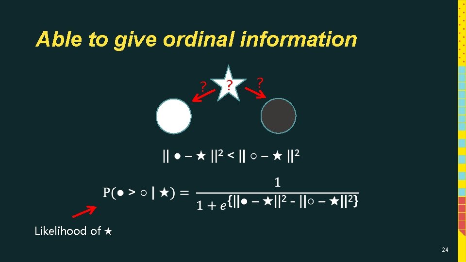 Able to give ordinal information ? ? ? Likelihood of ★ 24 