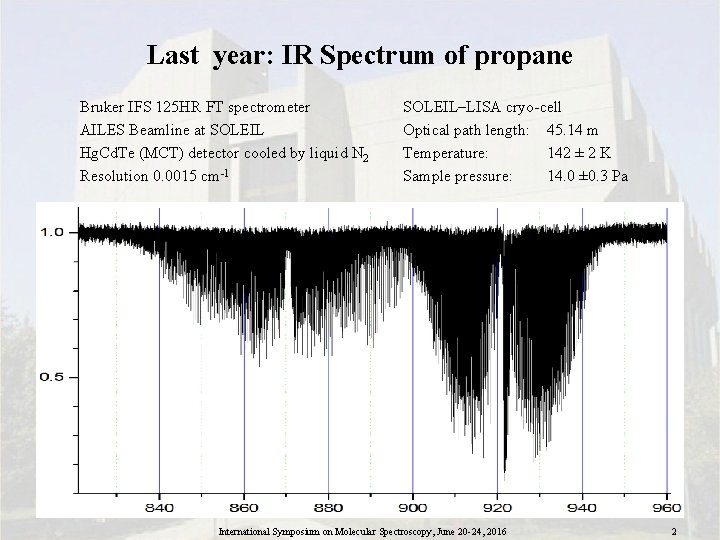 Last year: IR Spectrum of propane Bruker IFS 125 HR FT spectrometer AILES Beamline