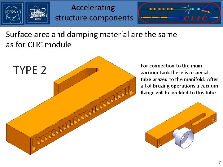 Accelerating structure components Surface area and damping material are the same as for CLIC