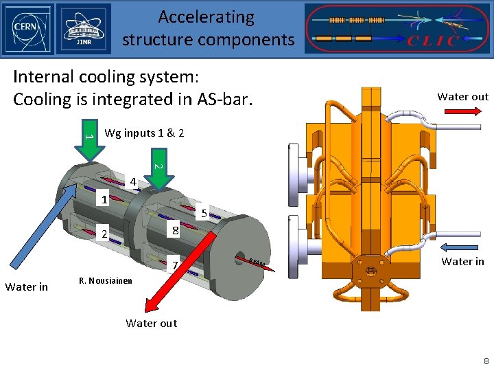 Accelerating structure components Internal cooling system: Cooling is integrated in AS-bar. Water out 1