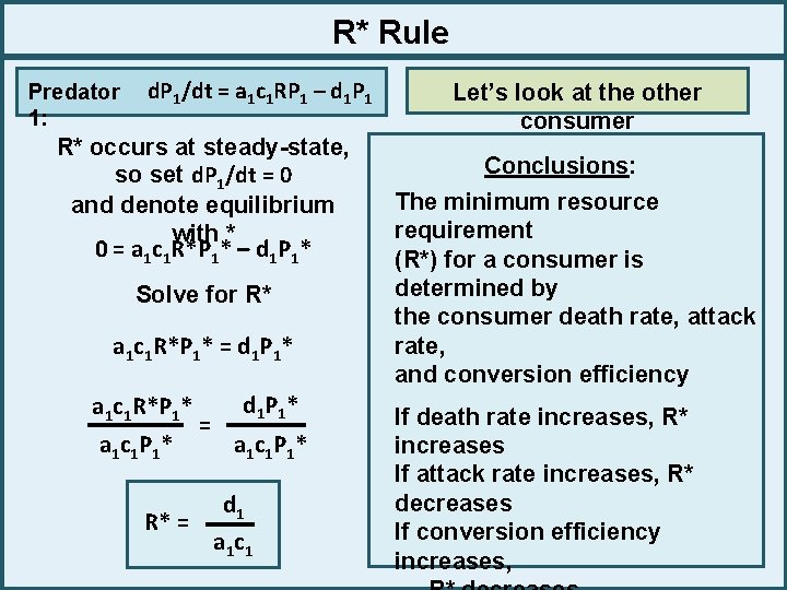 R* Rule Predator 1: d. P 1/dt = a 1 c 1 RP 1