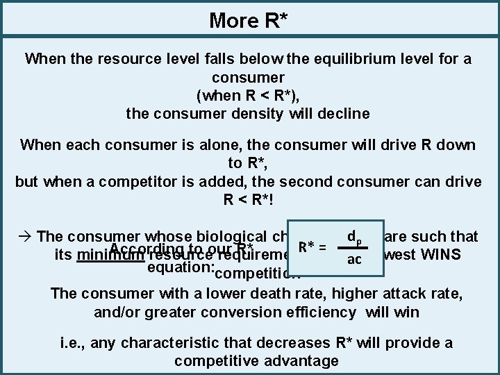 More R* When the resource level falls below the equilibrium level for a consumer