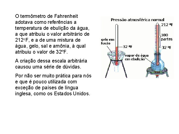 O termômetro de Fahrenheit adotava como referências a temperatura de ebulição da água, a