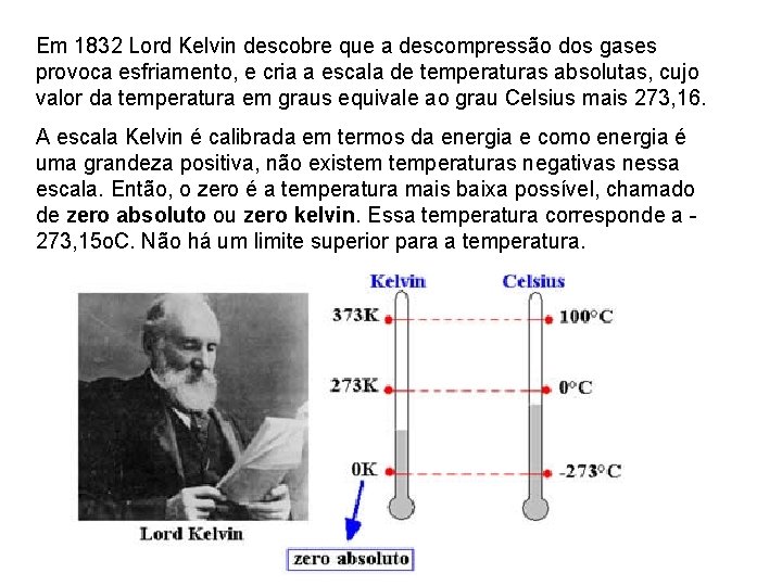 Em 1832 Lord Kelvin descobre que a descompressão dos gases provoca esfriamento, e cria