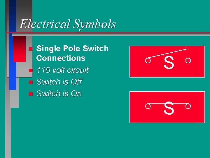 Electrical Symbols n n Single Pole Switch Connections 115 volt circuit Switch is Off