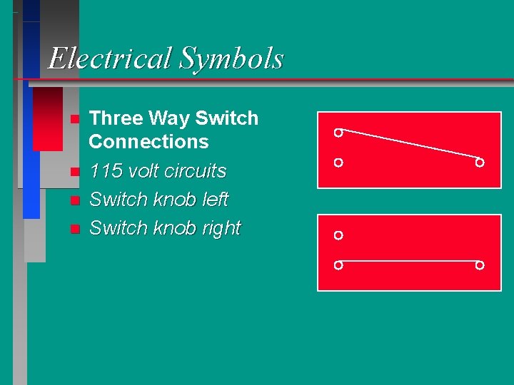 Electrical Symbols n n Three Way Switch Connections 115 volt circuits Switch knob left