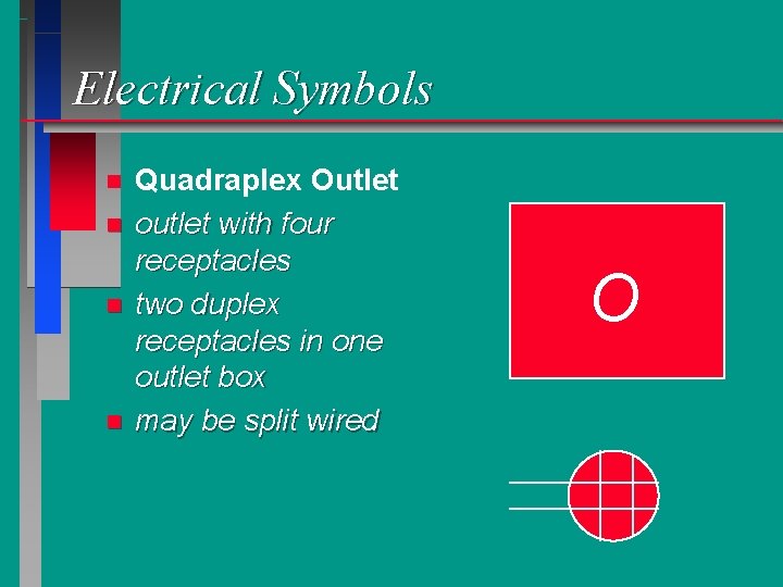 Electrical Symbols n n Quadraplex Outlet outlet with four receptacles two duplex receptacles in