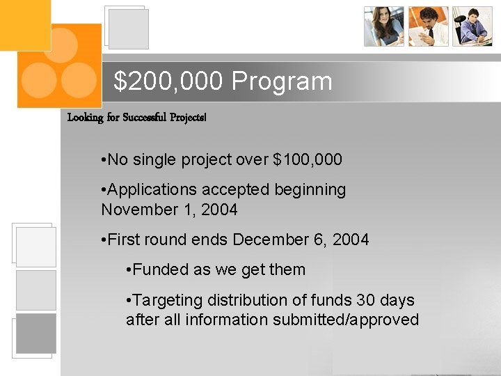 $200, 000 Program Looking for Successful Projects! • No single project over $100, 000