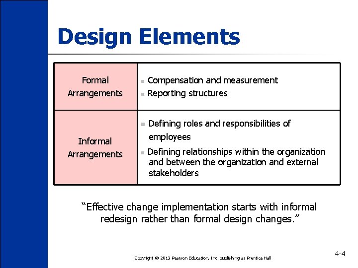 Design Elements Formal Arrangements n n n Informal Arrangements n Compensation and measurement Reporting