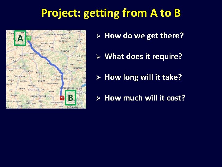 Project: getting from A to B A B Ø How do we get there?