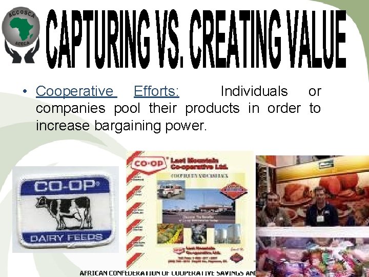  • Cooperative Efforts: Individuals or companies pool their products in order to increase