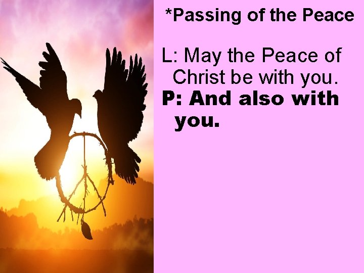 *Passing of the Peace L: May the Peace of Christ be with you. P: