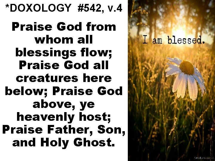 *DOXOLOGY #542, v. 4 Praise God from whom all blessings flow; Praise God all